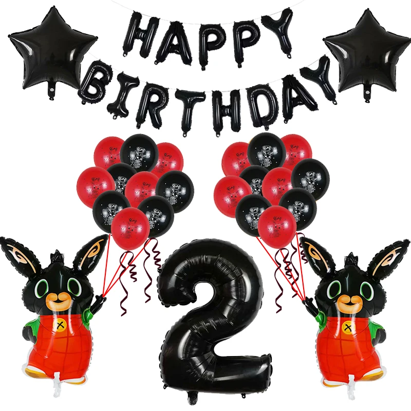Black 2 26 шт., фольгированные шары Bing Bunny, 30 дюймов, красные, черные, с цифрами, мультяшный кролик, животные, украшения для дня рождения, Детские гелиевые игрушки - Цвет: Black 2