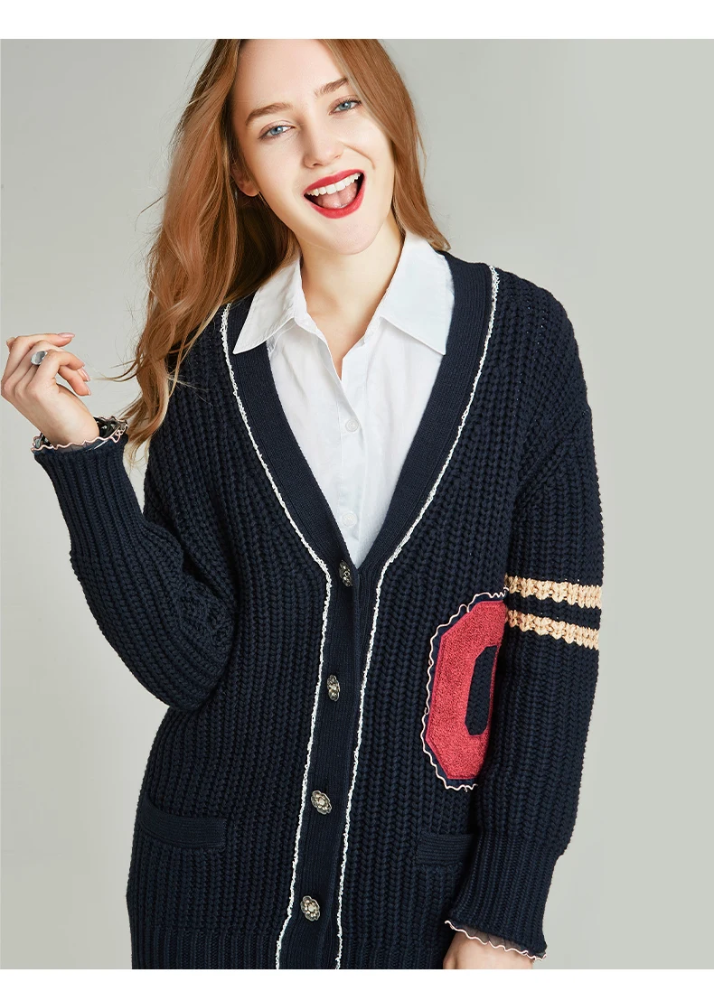 Хавва осень и зима модный синий вязаный кардиган свитер женский с v-образным вырезом свободный джемпер W4618