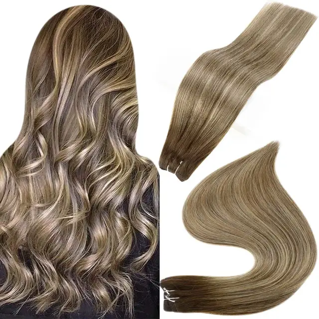 Full Shine Human Hair Weft Extensions Hair Bundles Ombre Blonde Color 100g Sew In Silky Straight Remy Skin Double Weft For Salon 4 24 4
