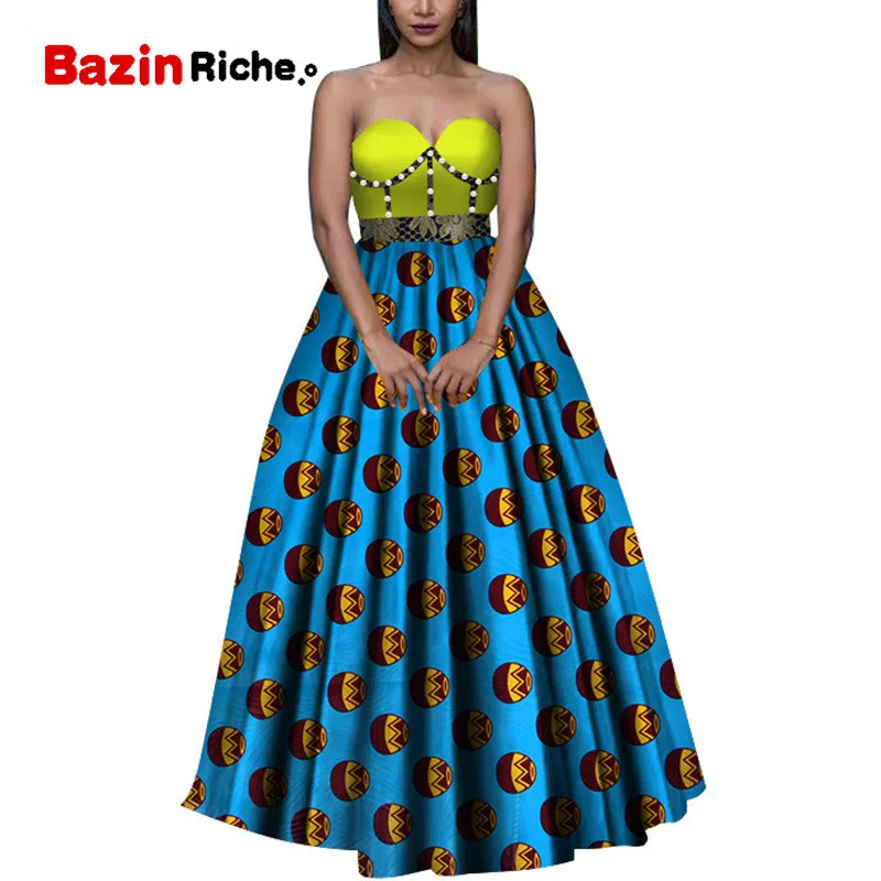 Африканские платья для женщин Дашики печати Леди бальное платье вечернее платье макси и без бретелек Анкара женская одежда плюс размер WY3162 - Цвет: 12