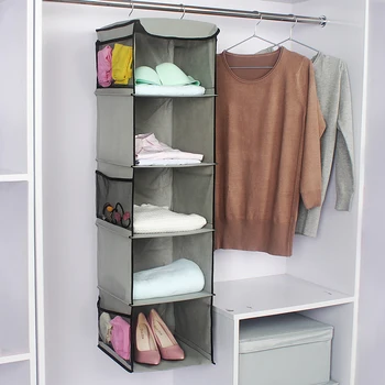 

5 Layers Home Storage Hanging Organizers Wardrobe Organizer Storage With Pocket Fabric Bag Clothes Classification With Hook D30