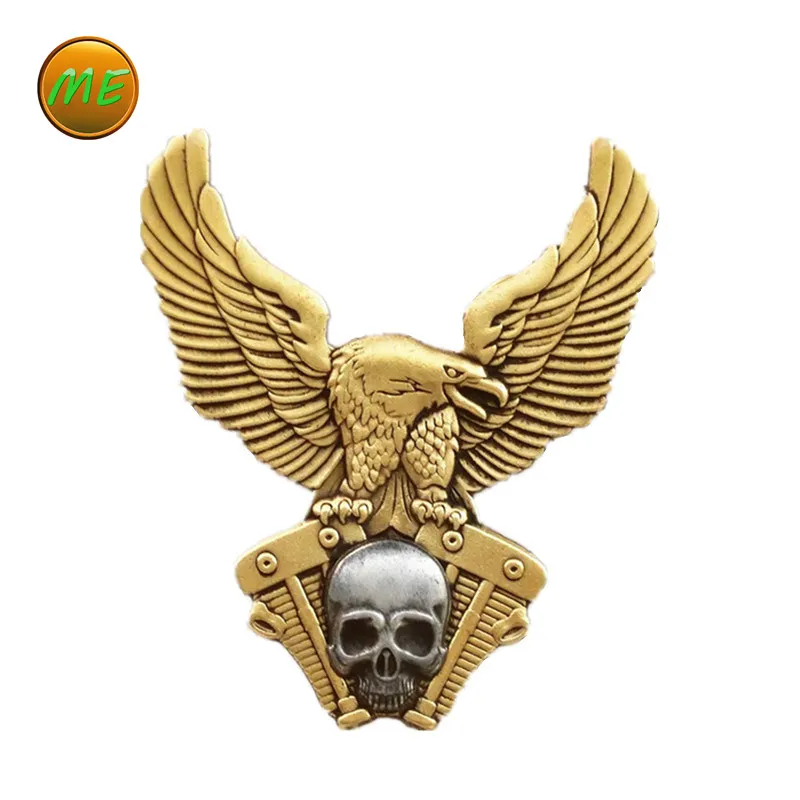 

Locomotive Fly Eagle Skull Engine Badges Brass Double Cylinder Motorcycle Metal Medal Cap Badge For Jackets Vest Bag Hat Pins