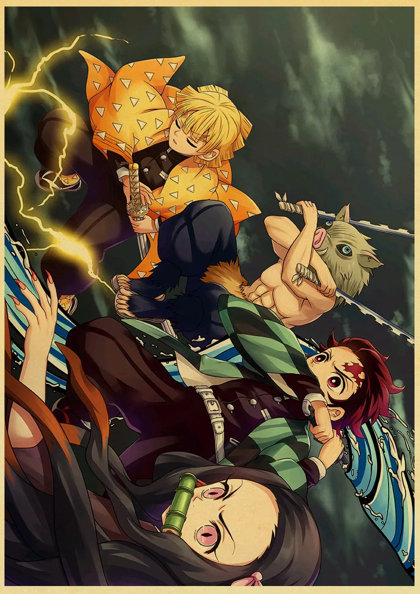 Аниме Demon Slayer Kimetsu no Yaiba Прохладный ретро постер печатает крафт-бумага настенный Декор для дома комнаты