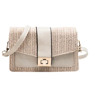 

Mini Summer Women Shoulder Bag Hand Made Exquisiteness Straw Bags Woven Flap Sweet Pastoral Rattan Girls Tote Bag Beige