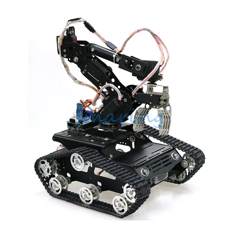 Smart Robot Arm Robotic Gripper with Metal Tank Chassis WiFi/Bluetooth/Handle Control for DIY RC Robot Model Kit