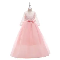 Кружевное платье с короткими рукавами для девочек, элегантное детское платье для девочек 6-15 лет, фатиновое кружевное вечернее платье