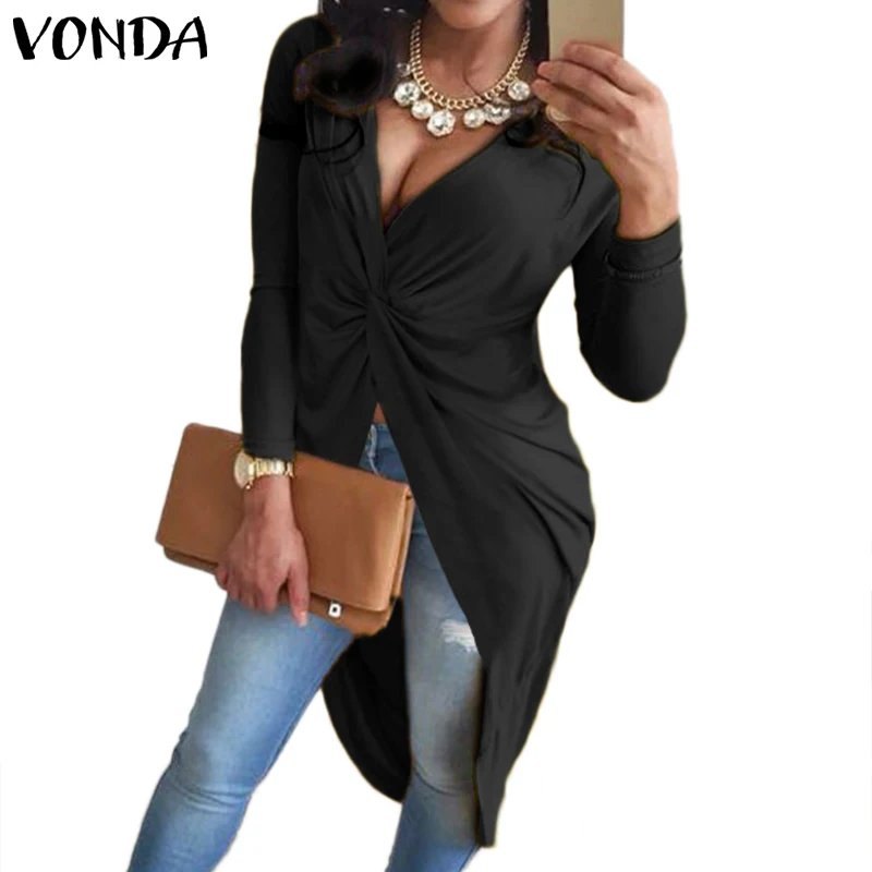 VONDA блузка для беременных, весна-осень, базовые Топы, Сексуальные клубные вечерние рубашки, женские туники, повседневные Длинные асимметричные Блузы