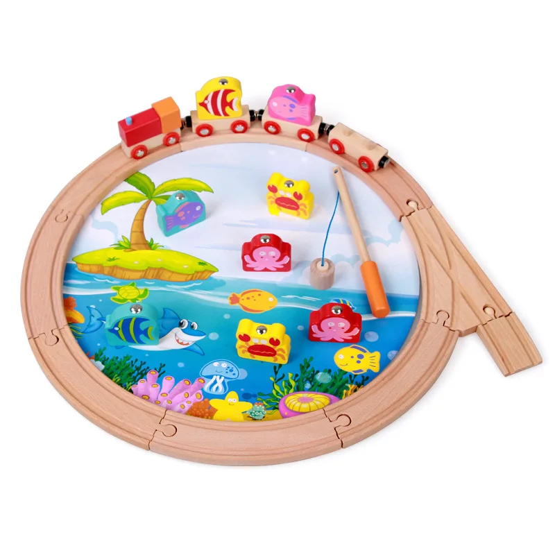 

Wooden 40PS 3D Fishing Train Building Blocks Camera Track Flexible Assembled Wood Toy 3456-Year-Old Educational