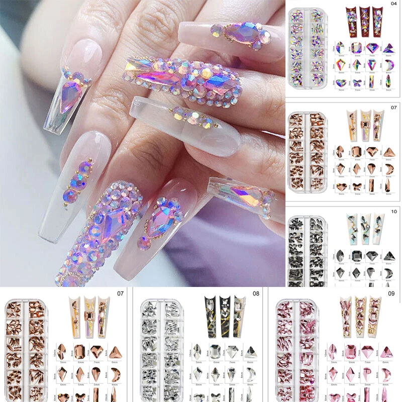 12Grids/Box Nail Art Rhinestones Luxurious Multi Size AB/Colorful