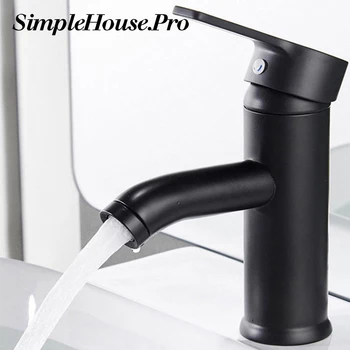 

SH.Pro Bathroom Basin Faucets Cold/Hot Mixer Basin Sink Tap Black Single Handle Water Kitchen Faucet Bathroom Accessories