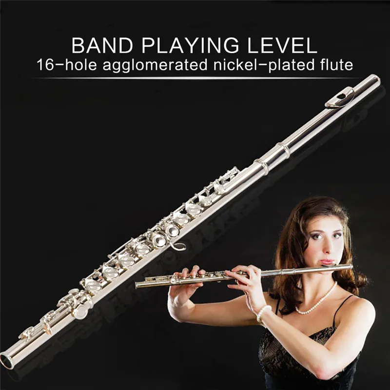 

16 Holes C Key Flute Nickel Plating Flutes for Beginner Band Performance Grading Test Woodwind Instrument Musical Instrument