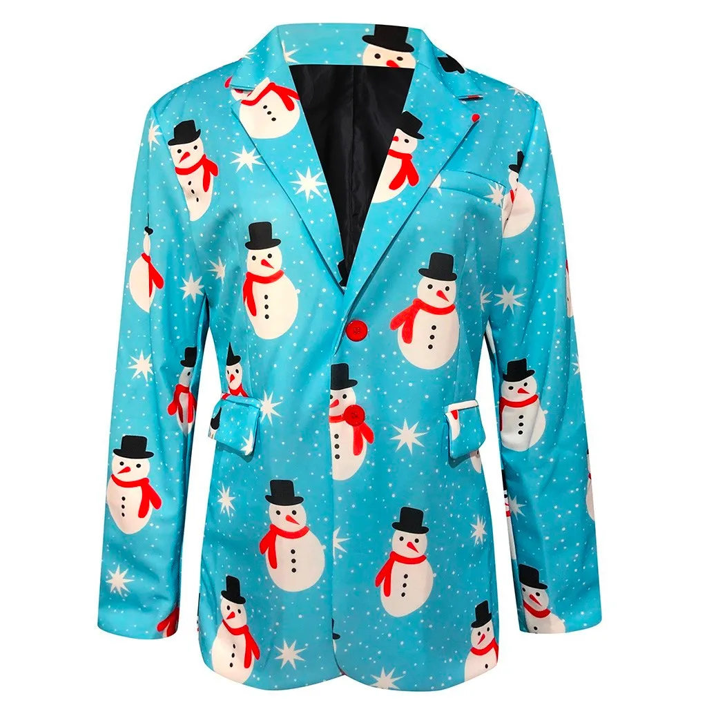 Мужской костюм Фанни Рождество печати куртка Санты верхняя одежда отложной воротник пальто костюм homme ternos d91120