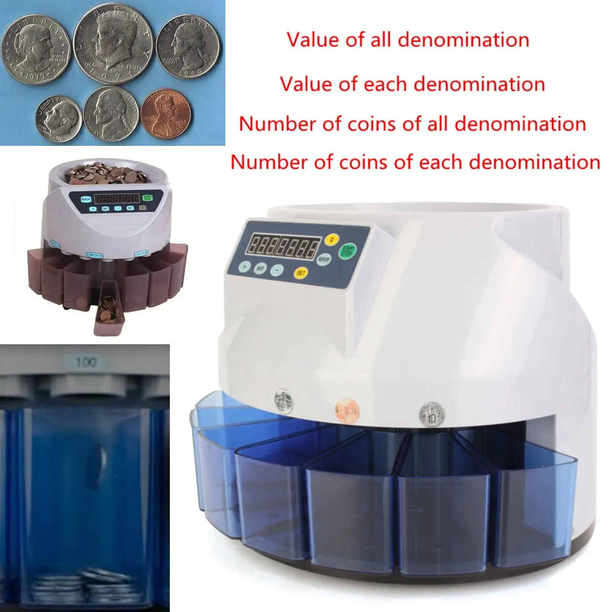 

Commercial Automatic Electronic Digital US Coin Sorter Change Counter Fast Sort Counting Machine Coin Counter Counting Sorter