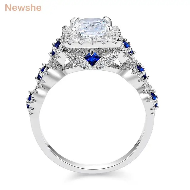 Newshe Wedding Ring Sets Classic Jewelry 3 Pcs 925 Sterling Silver 2.6Ct White Blue AAAAA CZ Engagement Rings For Women JR4972 2