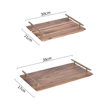 

Newly Solid Wood Rectangular Dinner Plate Food Fruit Snack Dessert Serving Tray with Handle