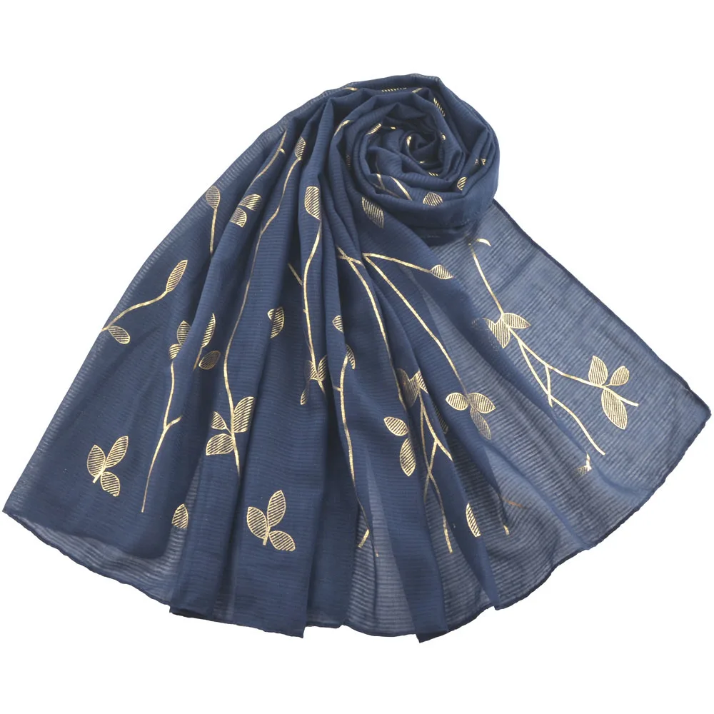 Foulard femme musulman, хлопковый мусульманский хиджаб, простой головной шарф для волос, Шали Обертывания, Осенний женский золотой шарф с маркой sjaal, Роковая женщина - Цвет: Тёмно-синий