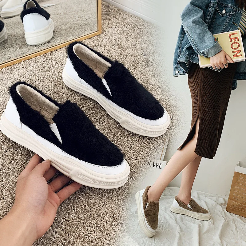 

Round Toe Casual Woman Shoe Korean Shoes Autumn Loafers Fur Female Footwear Women Shallow Mouth 2019 Fall Dress New Winter