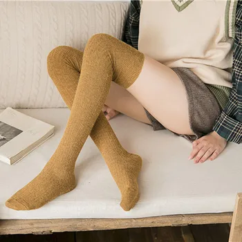 

Women Wool Cashmere Over Knee-High Socks Solid Skinny Thigh Stocking Boot Long Cotton Stockings medias Sexy Stockings Y12.5