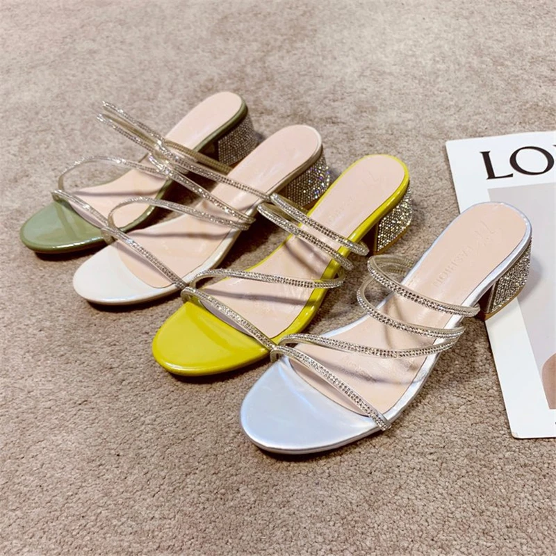 

Strapy Sandals Rhinestone Summer Shoe Woman Slippers Highheels Shoes Ladies Gladiator Sandale Womens Dressy Sandals Block Shoes