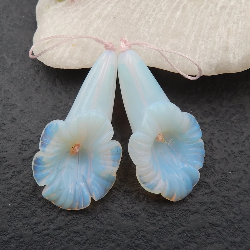

Carved Flower Opalite Stone fashion woman Earrings bead,Semi-precious stones jewelry accessories 40x22x12mm13.8g