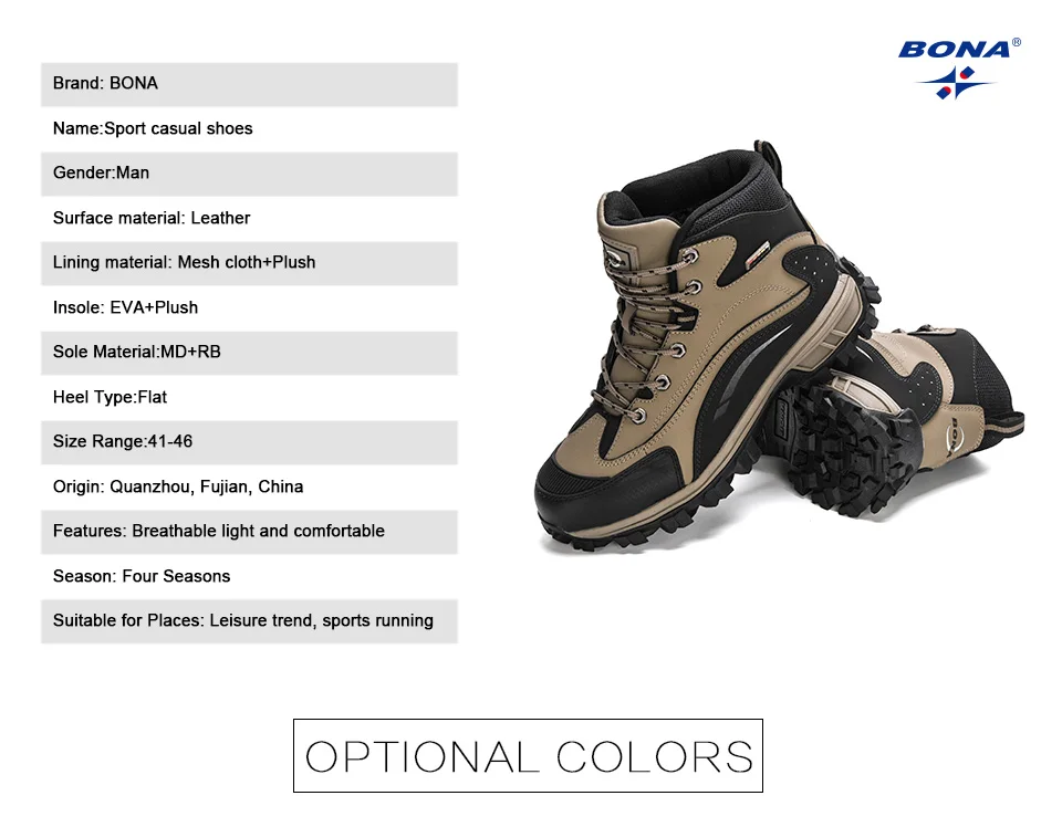 BONA 2020 New Designers Nubuck Snow Boots Warm Plush Boots Men Ankle Boot Outdoor Non-Slip Winter Footwear Masculino Comfortable