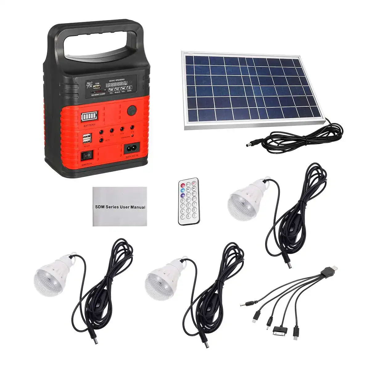  3 LED Solar Lighting System Kit 7500mAH USB Charging Household Generator Kit Outdoor Power Supply M - 4000262909671