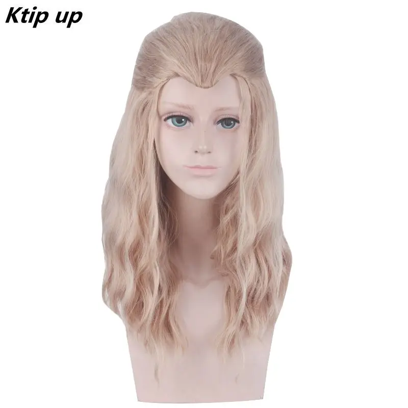 

Ktip Up Brown Mix Long Curly Widow'S Peak Synthetic Hair Cosplay Wigs The Avengers Thor Odinson Purim Carnival Props