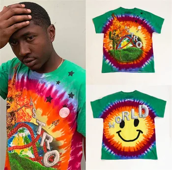 

New TRAVIS SCOTT Astroworld SMILEY Tie Dye T shirt Men Women 1:1 High Quality Top Tee TRAVIS SCOTT t-shirts