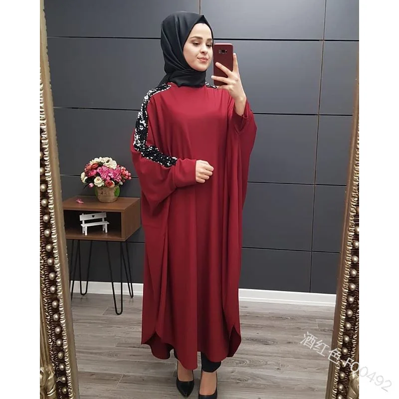 Исламское женское мусульманское платье Дубай Турецкая Малайзия Пакистан марокканский кафтан с блестками Халат красный синий черный абайя