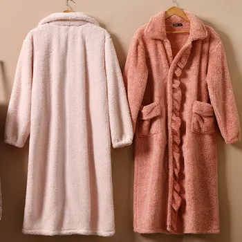 

Flannel Robe Gown Women Winter Thicken Nightwear Sleepwear Soft Coral Fleece Nightdress Nightgown Plus Size 3XL Home Wear