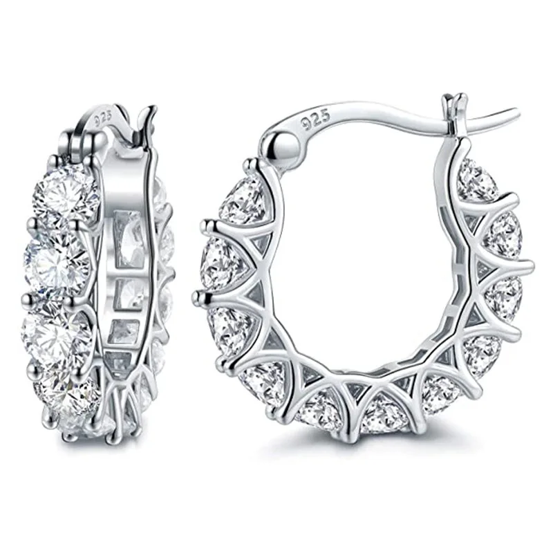 

Luxury 925 Sterling Silver Gold Created Moissanite Gemstone Flower Hoop Earrings Wedding Engagement Fine Jewelry Gift Wholesale