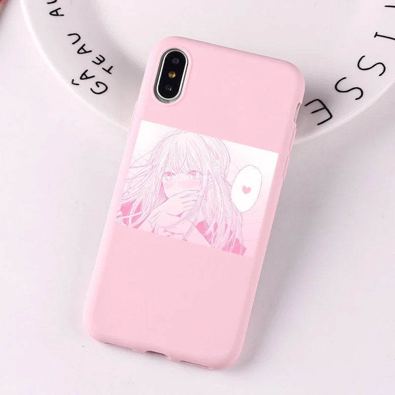 TPU Для iphone 8 ярко-розовый Манга милый японский аниме мультфильм Kawaii Япония Девушка чехол для телефона с рисунком на тему любви для iphone 7 6 plus 6s X XS XR крышка - Цвет: TPU