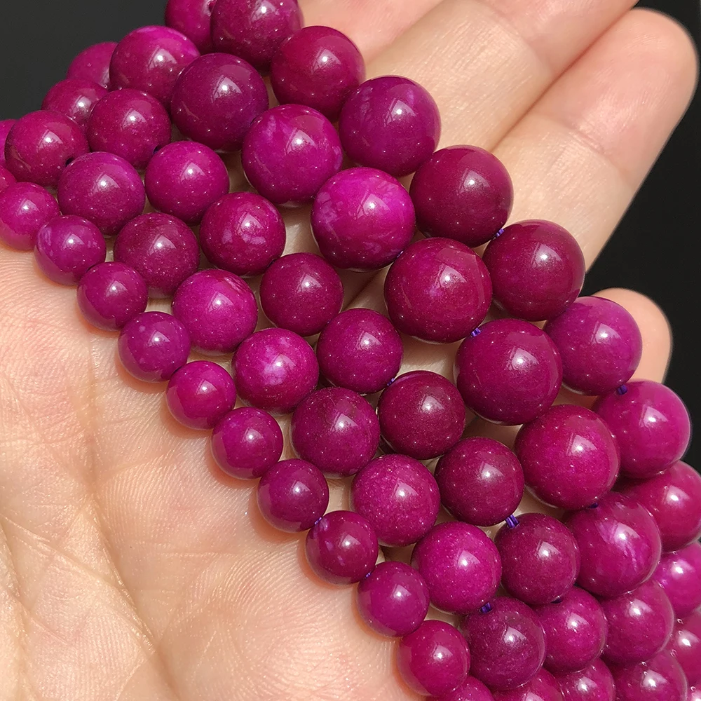 A+ Natural Stone Fuchsia Jades Chalcedony Beads High Quality Loose Spacer For Jewelry Making DIY Bracelet 6/8/10mm 15Inch | Украшения и