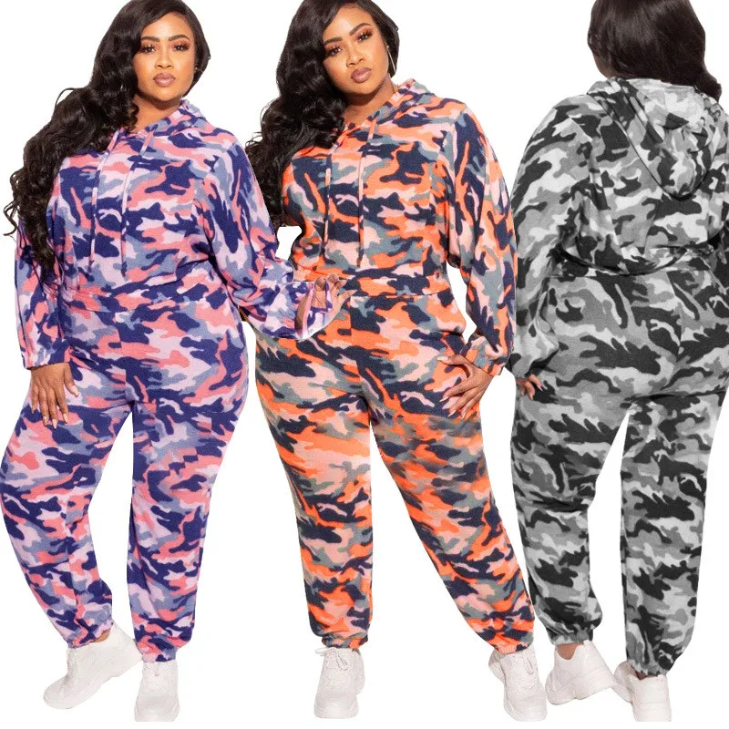 Camouflage Two Piece Set Women Plus Size Clothing Sweatsuit Sweatpants Sets Casual Jogger Fitness Outfits Wholesale Dropshipping