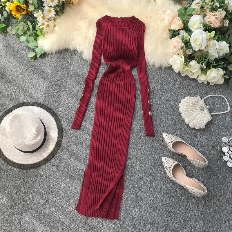 Женское трикотажное платье ALPHALMODA пуловер на пуговицах с рукавами вязаное