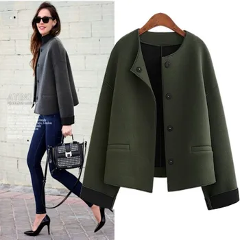 

New Autumn Winter Women Coats Plus size Casual Loose Solid Single Breasted Short Blends Winter Coat For Women Large Outerwear