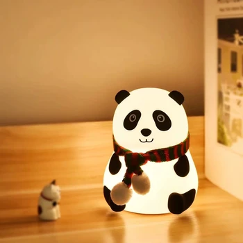 

Newest Silicone Panda LED Night Night Touch Sensor Colorful USB Rechargeable Bedroom Bedside Lamp for Children Kids Baby Gift