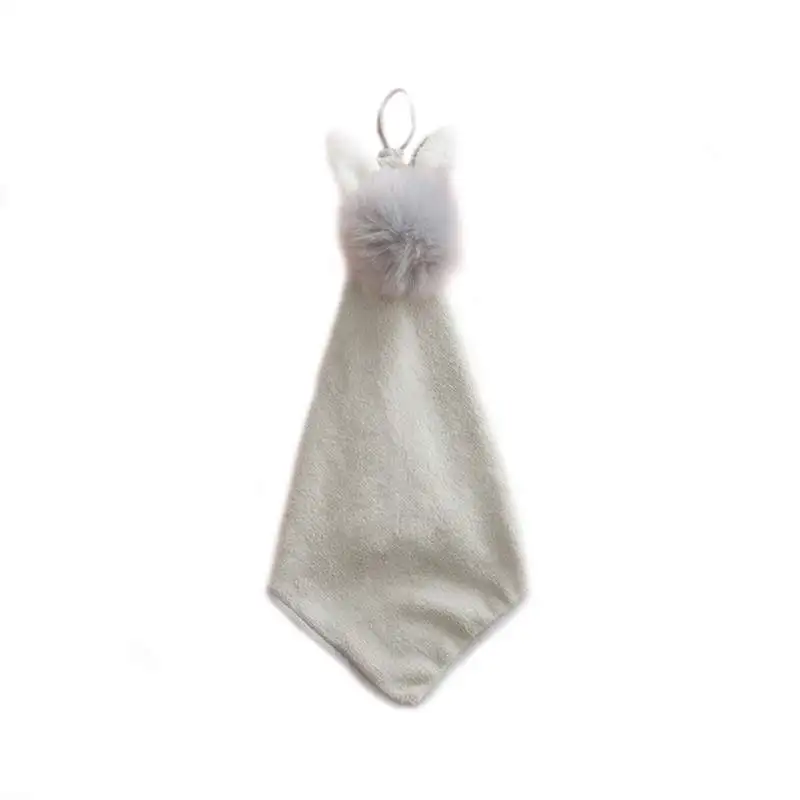 Grey Детский носовой платок, новинка, мультяшный кролик, подвешивается, полотенце для рук, ткань, удобная, коралловый бархат, впитывающая, кухонное полотенце, мочалки - Цвет: Grey