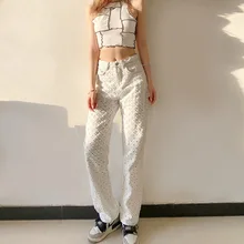 

White Dot Hole Wide Leg Pants Women Fashion Indie High Waist Slim Hip Trousers 2021 Spring Autumn Vintage Y2k New Casual Pants