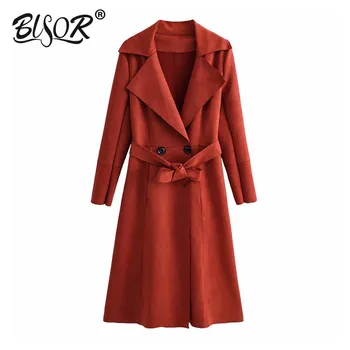 

Women's style Double-Breasted Trench Coat with Belt Classical Lapel Collar 2019 autumn Loose Long Windbreaker Chic Outwear Tops
