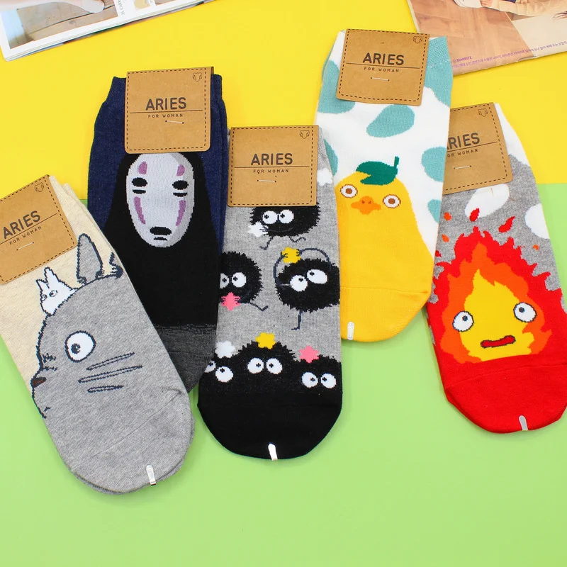 Cartoon Cat Cute Socks Women No Face Man Sock Totoro Funny Fashion Anime Spring Autumn Sweat Absorption Gray Classic Cotton Sock