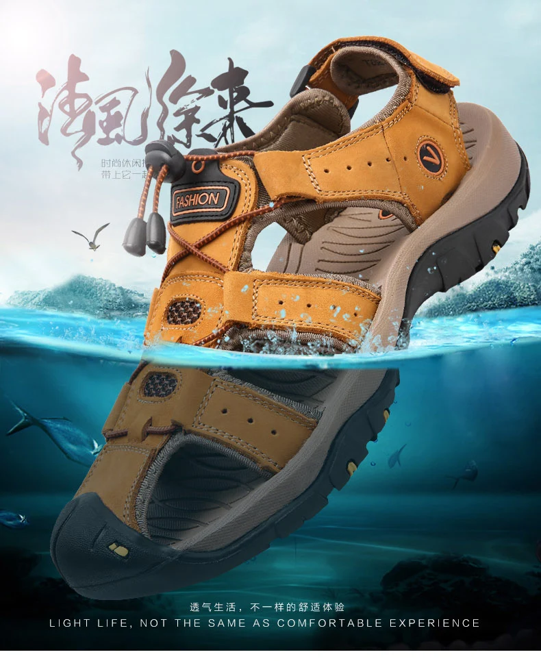 Уличные сандалии для прогулки мужские из натуральной кожи горный треккинг спортивные кроссовки противоскользящая дышащая акваобувь водные пляжные сандалии