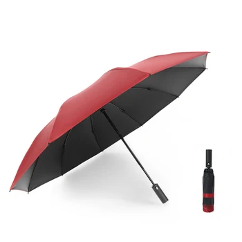 

Lady Rain Gear Solid Color 3 Fold Automatic Sun Umbrella Black Vinly Coated UV Protective 10 Ribs Reverse Foldable Umbrella