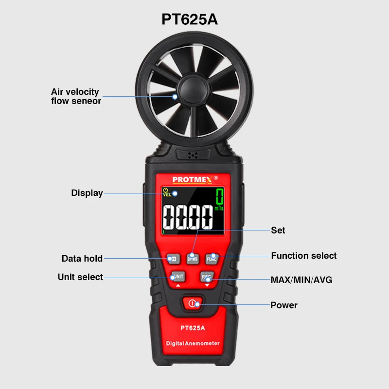 Digital Anemometer Handheld Wind Speed Meter Gauge Air Volume Meter Air Velocity Measuring Flow Meter Via LCD Screen