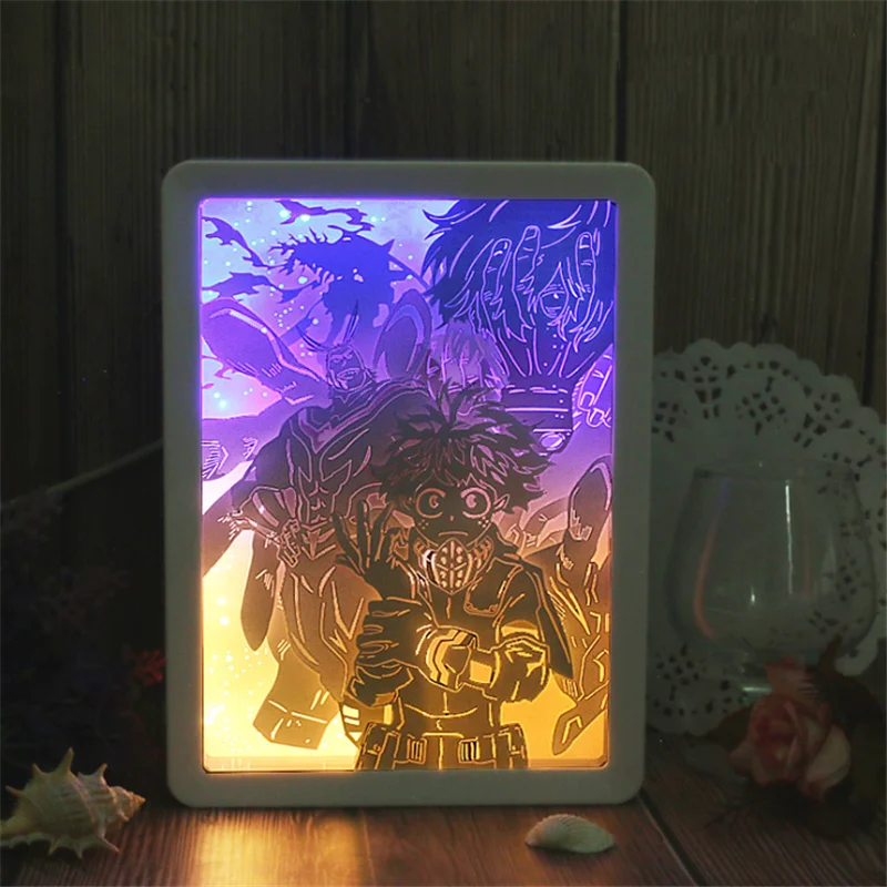 My Hero Academia Paper Carving LED Lamp Creative Animation Night Light Xmas Gifts Lamparas Bedroom Bedside Home Decoration Lamps