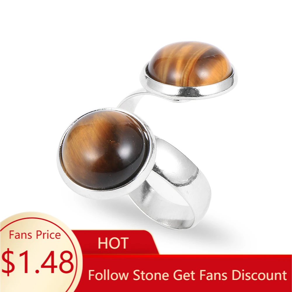 Женские и мужские кольца с натуральным двойным круглым камнем тигриным глазом