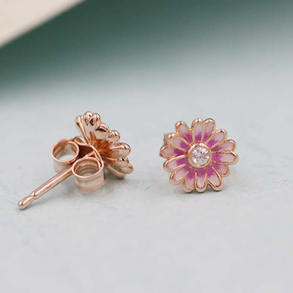 Pandora moment-pendientes de tuerca con diseño de margaritas y flores para mujer, aretes oro rosa, mezcla de Metal, Original, regalo joyería _ AliExpress