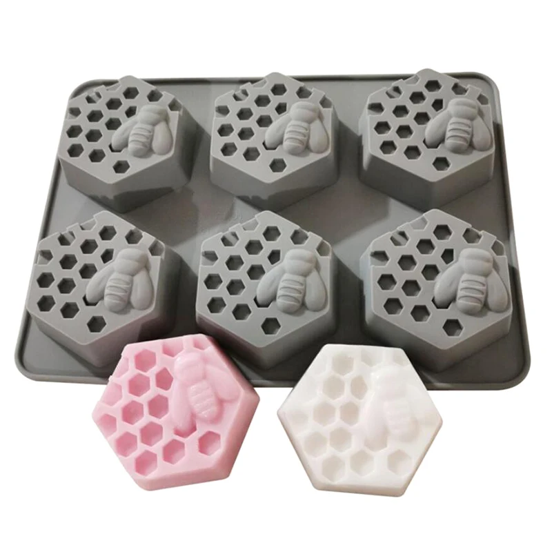 6-GRID BEE HONEYCOMB HEXAGON SOAP MOLD SILICONE DIY HANDICRAFT MAKING MOULD Wond 