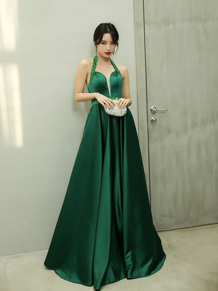 Платье для выпускного вечера с карманами, атласное, расшитое бисером, Robe De Soiree, Vestido Formatura, v-образный вырез, Vestidos De Gala, платья для вечеринок