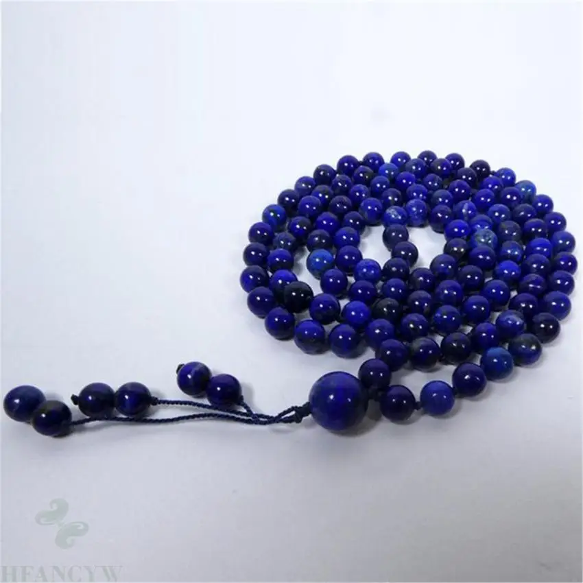 

8mm Lapis Lazuli 108 Beads Gemstone Tassel Mala Necklace Bless Healing Meditation Yoga Natural Prayer Cuff Wristband Blessing